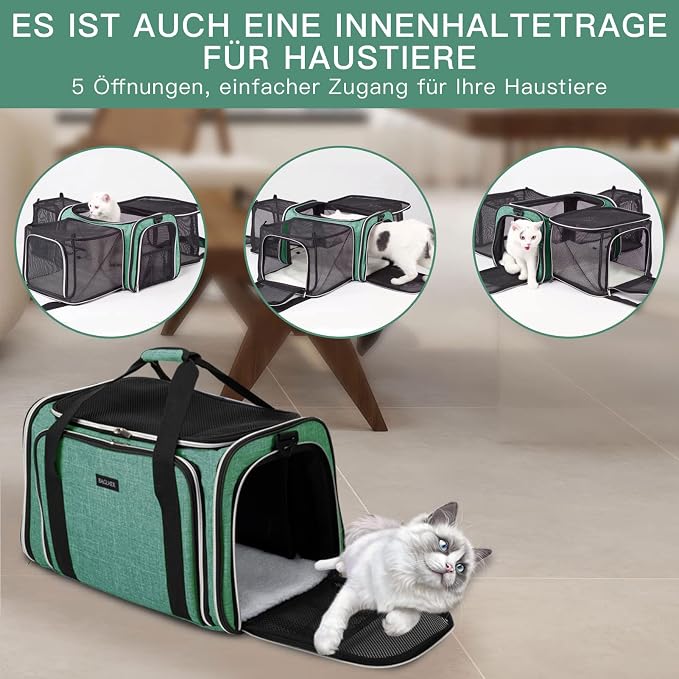 BAGLHER Cat Carrier Bag,Airline Approved Pet Carrier Soft Side Pet Travel 5 Sides Open Doors 3 Sides Expandable Foldable Dog Carrier with Fleece Pad
