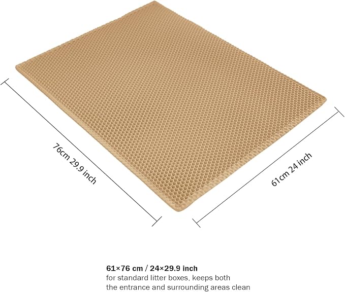 Cat Litter Trapping Mat, Double Layer Waterproof Proof Litter Box mat, Non-Slip Design, Easy to Clean, Beige Cat Box Mat 29.9'' x 24''Inch