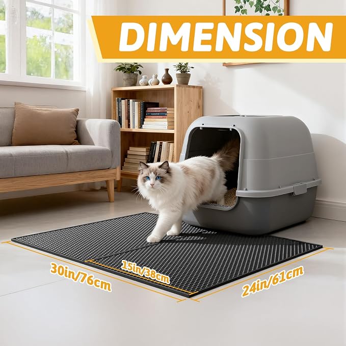 Pieviev 2 Packs Cat Litter Mat Double Layer Waterproof Urine Proof Trapping Mat (24"X15", Black) | Waterproof Urine Resistant Layer Litter Box Mat, Easy Collection, Soft on Kitty Paws, Black Color for Indoor Cats