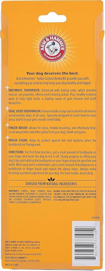 Arm & Hammer for Pets Tartar Control Dog Dental Care Kit, Banana Mint Flavor Toothpaste with Baking Soda, Double-Sided Toothbrush and Finger Brush Included, 2.5 Oz, 3-Piece - 2 Pack