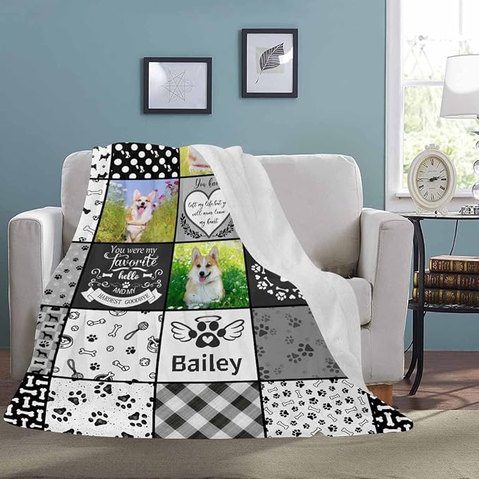 D-Story Custom Dog Blanket with Photo,Loving Memory of Loss Dog,Personalized Sympathy Blanket with Dogs Pictures and Name, Customized Pets Sympathy Remembrance Gift for Kids and a Grieving Pet Owner
