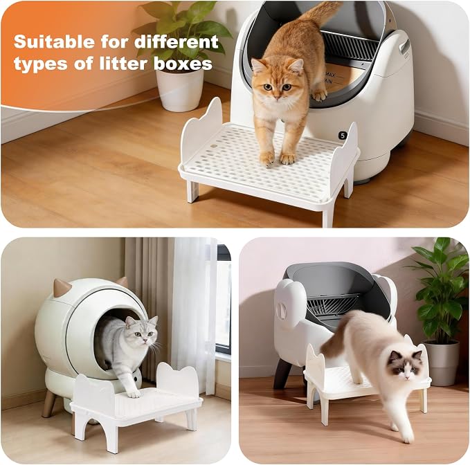 Uross Cat Litter Box Step, Extra Large Litter Box Ramp/Stairs with Detachable Splash-Proof Side Baffles, Anti-Tracking Litter Catcher, Easy to Clean, Non-Slip Step for Small & Elderly Cats (White)