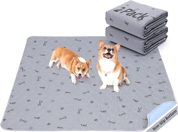 Washable Puppy Pads 2 Pack , 41x41 Reusable Pee Pads for Dogs | Absorbent Whelping Pads with Bone Print, Waterproof Dog Rug Non-Slip Protector for Housbreaking,Potty Training, Bed Couch