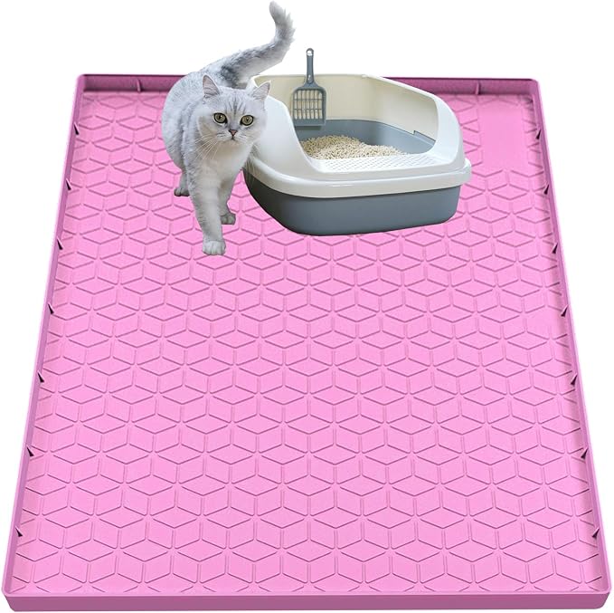 Cat Litter Mat, Silicone Large Cat Mat for Litter Box - 28x22 in, Waterproof & Non-Slip, Durable & Easy Clean, Pink