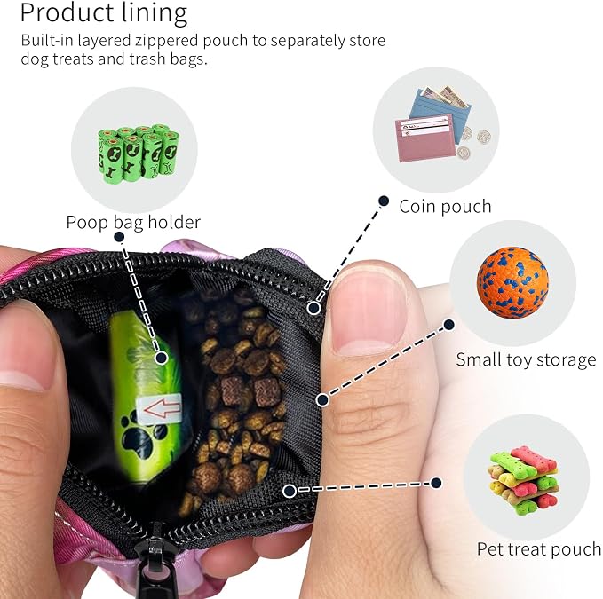 Dog Treat Pouch,Treat Pouches for Pet Training,Portable Snack Reward Dog Food Dispenser for Traveling or Outdoor Use，Pink Marble