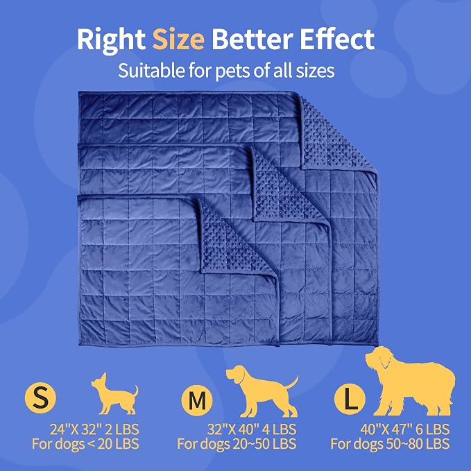 LaSyL Weighted Blanket for Pets | Thunder Blanket for Dogs Anxiety | Premium Soft Minky | Relaxation & Calming & Anti Anxiety | Used in Car, Bed, Couch | Dark Blue, Washable Medium (32"x40")