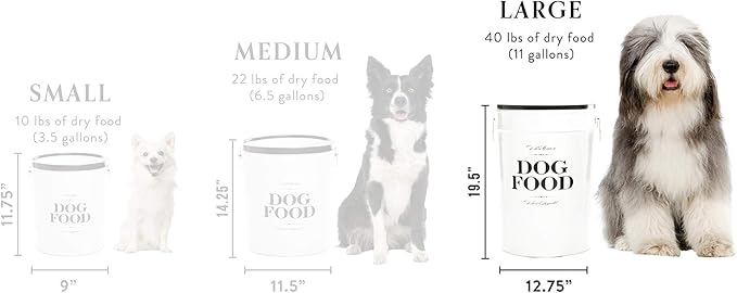 Harry Barker Bon Chien Dog Food Storage Canister – Medium 6.5 gallons, Airtight Stainless Steel Pet Food Container, Stylish Kitchen Counter Dog Kibble Storage with Easy-Open Lid - White