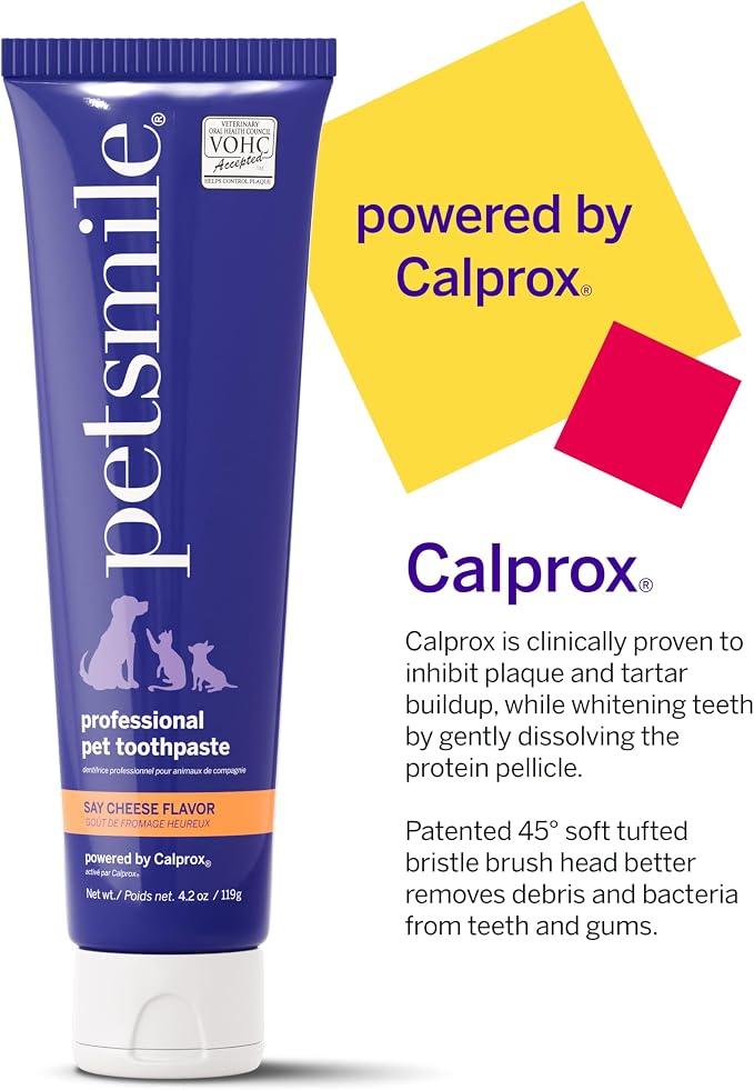 Petsmile Professional Pet Toothpaste for Cats & Dogs - VOHC Accepted Toothpaste - Clinically Proven to Control Plaque & Tartar Calprox Formula (Say Cheese, 4.2 Oz)