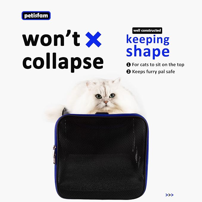 Easy Load Soft Pet Carrier Bag Cat for Medium, Large Cats, Puppy, Sturdy, Collapsible, Comfy, Black w/Blue Trim, L