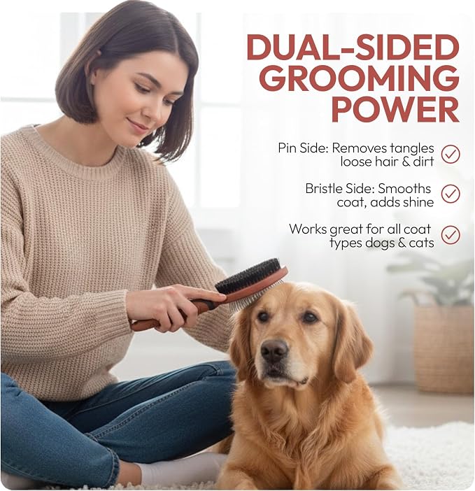 PM Pet Grooming Tools for Dogs & Cats- Safe On Skin Easy To Use Dog Grooming Kit with Ergonomic, Non-Slip Handle– Includes Pet Nail Clippers, 2-in-1 Slicker Brush & Hand-Held Bath Brush- Paw Mountain