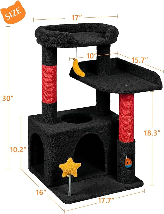Small Cat Tree, Compact 30" Cat Tower for Indoor Kittens | Plush Finish, Cozy Condo, Soft Top Perch, Sisal Scratching Post, Dangling Ball Toy, Anti-Tip Base, for Cats up to 15 lbs