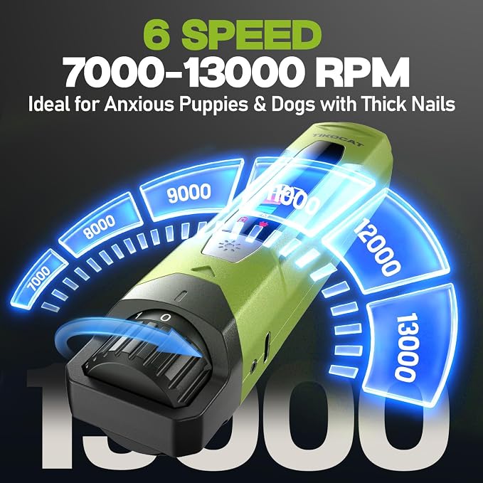 Whisper-Quiet Dog Nail Grinder, 50% More Powerful 6-Speed Pet Nail Trimmer with LED Display & 4 LED Lights, 3 Grinding Bits, No Over-Cutting, Stress-Free Grooming for Dogs, Cats & All Sensitive Pets