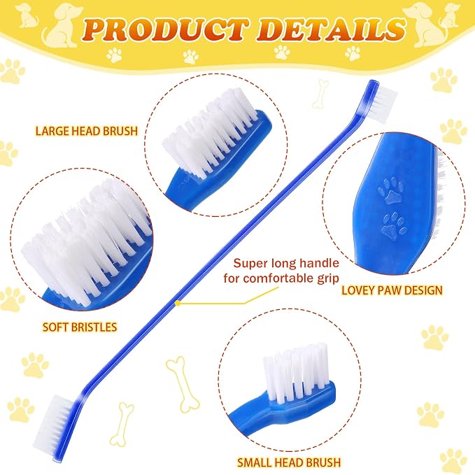 Nuenen 150 Count Dog Toothbrush Dual Headed Dental Brushes Puppy Tooth Brushing Kit Long Handle Toothbrush for Large and Small Dogs Cats Most Pets Teeth Cleaning Oral Care Supplies (Vibrant Color)