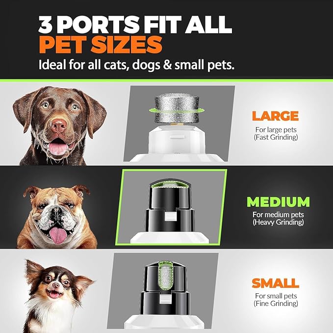 Whisper Quiet Dog Nail Grinder Safe & Stress-Free for Sensitive Dogs Cats | 4 LED Lights,3 Grinding Bits, 3-Speed, Pet Nail Trimmers, Rechargeable Painless Grooming Kit for All Breeds & Sizes
