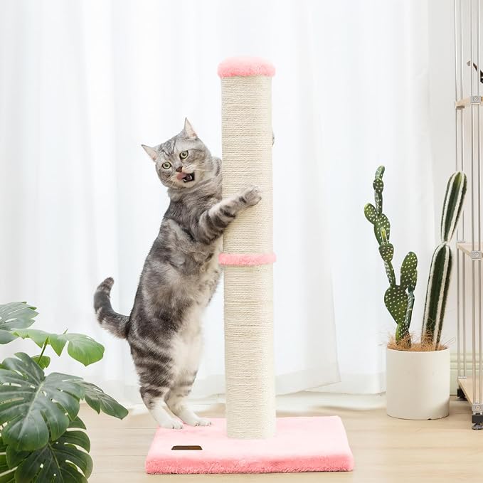 Karolpar 34inch Cat Scratching Post with Natural Sisal Rope 4.3Inch Large Diameter Scratcher Post Tree for Indoor Cats Pink