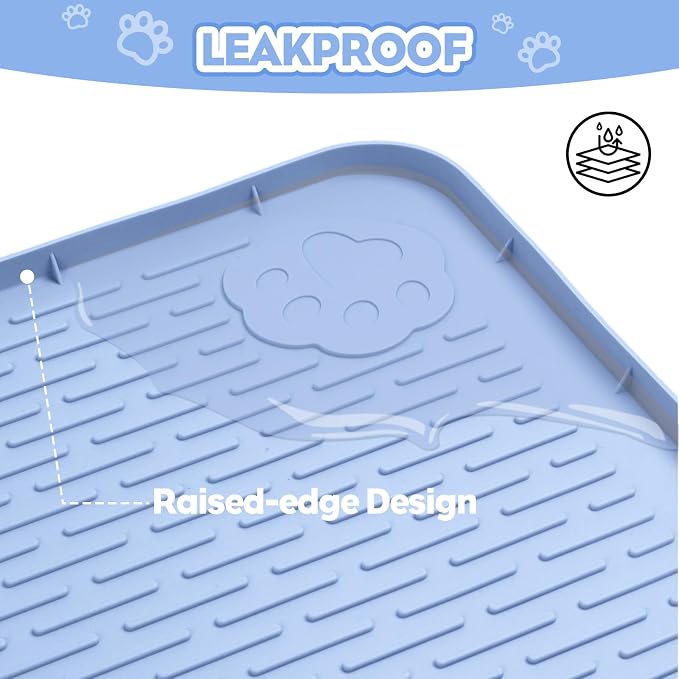Silicone Cat Litter Mat for Litter Box 34”x22” Large Cat Mat, Blue | Waterproof, Non-Slip, Leak-Proof Rug Mat with Lip, Easy to Clean, Extra Large Litter Catcher Mat for Floor