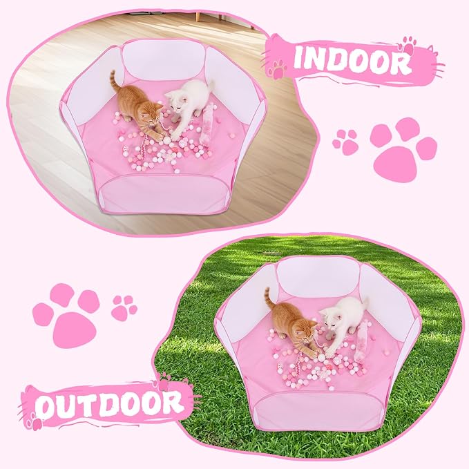 Foxtell Pink Cat Ball Pit Include 115 PCS Interactive Cat Toys for Indoor Bored Self Play Enrichment Toy for Indoor Cats Interactive Fun and Exercise
