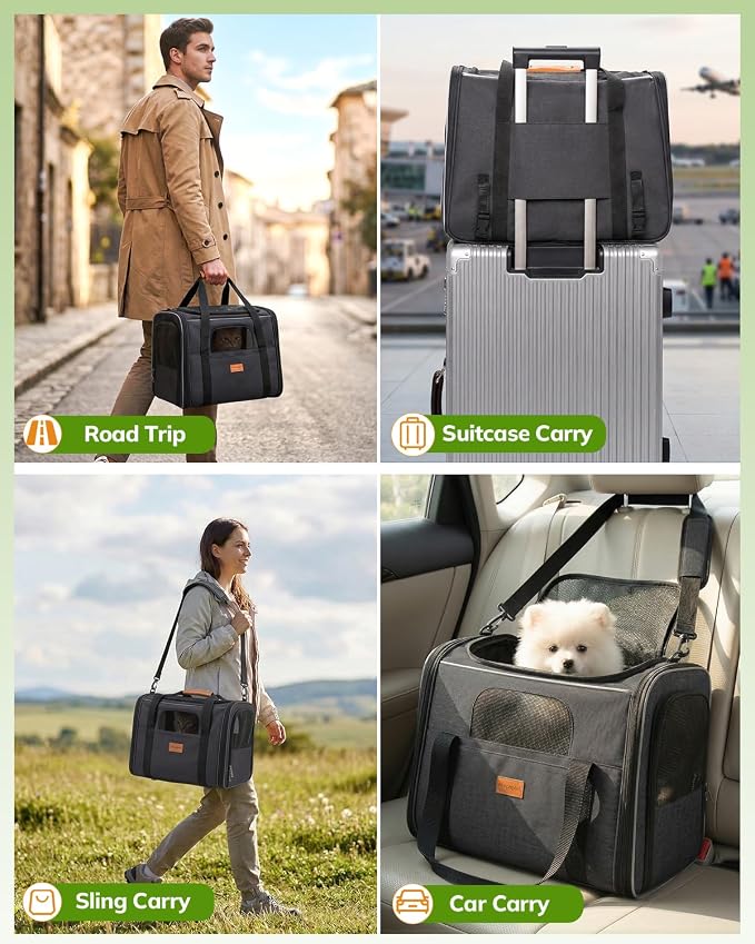 Morpilot Cat Carrier - Cat Carrier Soft for Medium or Large Cats up to 20lbs, with Dual-Sided Cushion, Secure Buckle and Foldable Bowl, Dog Carriers for Small Dogs - Pet Carrier (Dark Gray)
