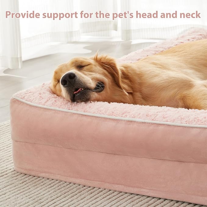 BFPETHOME Orthopedic Washable Dog Bed, Sleeping Couch for Large Senior Dogs | Deluxe Plush Rose Velvet Washable Cover, Egg Crate Foam Support, Waterproof Lining, Non-Slip Bottom, Senior Dogs