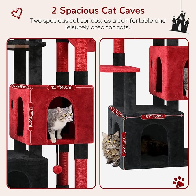 Globlazer Heavy Duty Cat Trees for Big Cats Maine Coon, F61, Blood-Goth | Gothic Cat Tower for Indoor Large Adult Cats with Scratching Post, Extra Large Top Perch, Cat Condos, 61inch
