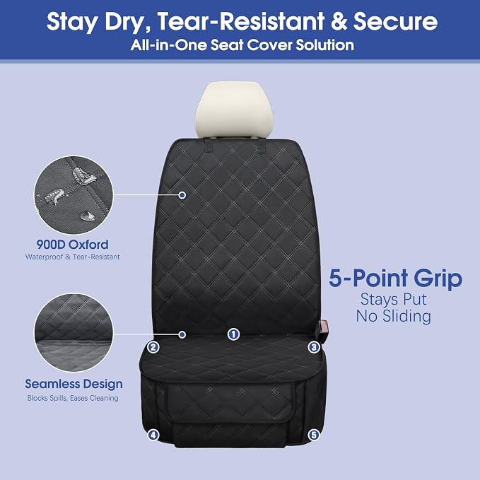 ALLANSING Front Seat Cover for Dogs with Side Flaps, Heavy Duty 900D Waterproof Seat Protector, Protects from Dirt & Scratches, for Pets & Daily Use, Fits Cars SUV Trucks Minivans (2-Pack)