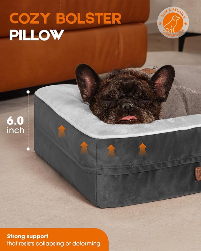Upvilla Orthopedic Dog Bed, Four-Sided Cushioned Egg-Shaped Foam Dog Sofa, Waterproof Removable Cover, Cat Bed with Non-Slip Base, Small Pet Bed,Gray