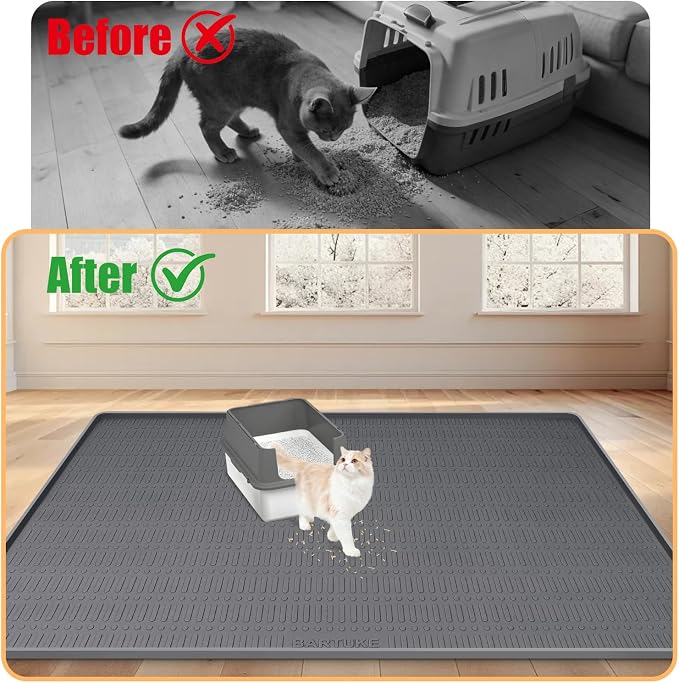 Silicone Cat Litter Mat 47" x 35" Cat Mat for Litter Box, Dark Grey | Extra Large Cat Litter Trapping Mat for Floor, Waterproof, Non-Slip Kitty Litter Box Mat with Raised Edge, Easy to Clean