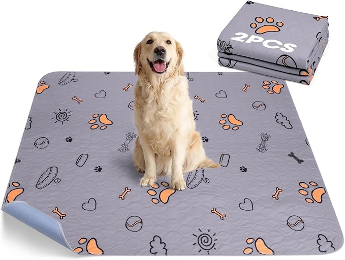 FURTIME Washable Pee Pads for Dogs, Super Absorbent, 2 Pack 36"x41" Purple | Reusable Dog Training Pads, 100% Waterproof Non-Slip Pee Pads Whelping Pads Dog Playpen Indoor Dog Cage Pads Dog Mat