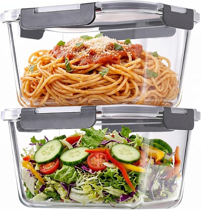 2 Pack 88oz/11 Cups Large Glass Storage Containers with Lids, High Borosilicate BPA Free Airtight Leakproof Meal Prep Containers for Microwave, Freezer & Dishwasher, Kitchen, Gym & Picnic,Baking