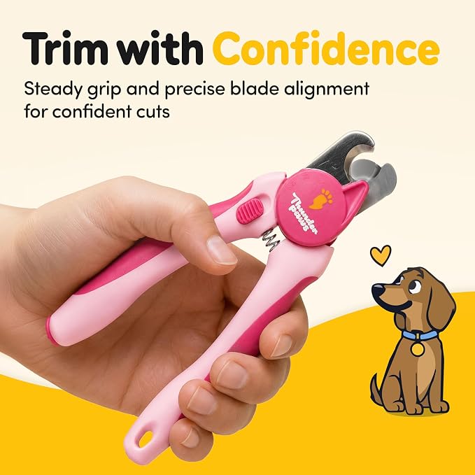 LED Dog Nail Clippers with Light Illumination, Trimmers with Protective Guard, Safety Lock and Nail File - Suitable for Large and Small Dogs & Cats (Pink)