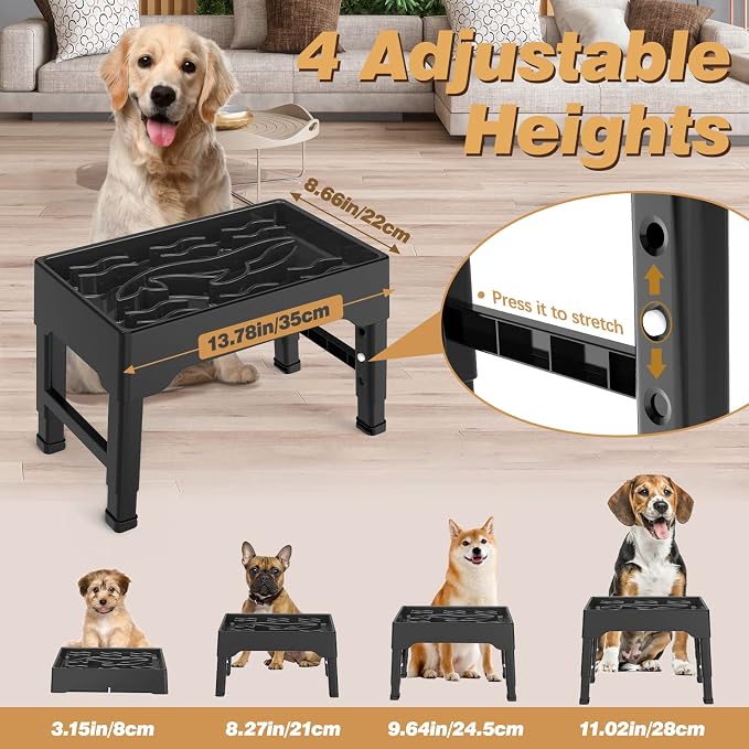 9 Cups Elevated Slow Feeder Dog Bowls 4 Adjustable Heights, Black | Raised Dog Slow Feeder Bowls, Dog Food Bowl Stand, Non Slip Anti Gulping Slow Eating Dog Bowl for Medium & Large Dogs