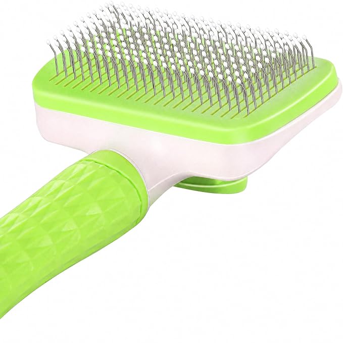 Versatile Pet Grooming Brush and Deshedding Tool - Gently Removes Loose Undercoat for Cats and Dogs, Suitable for Pet Massage (Green Light)
