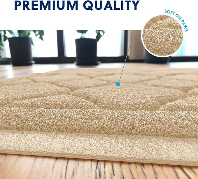 Cat Litter Box Mat, Kitty Premium PVC Pad, Durable Trapping Rug, Phthalate Free, Urine-Resistant, Scatter Control, XXL 47 x 36 Inch, Beige