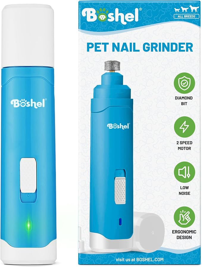 Dog Nail Grinder with 2-Speed Motor, Low Quiet Noise Electric Pet Trimmer for Safe Paw Grooming, Rechargeable and Portable Nail File for Large Dogs, Small Puppies and Cats
