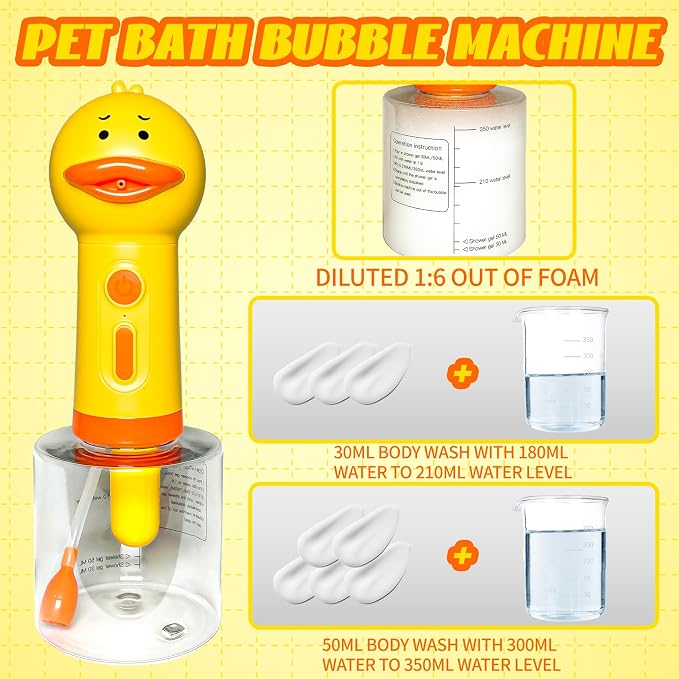Dog Shampoo Frother,Pet Bath Brush - Deep Cleaning Foam Machine with 350ml Capacity, Dog Soap Dispenser and Shampoo Sprayer, 1200mAh Ultra Long Standby