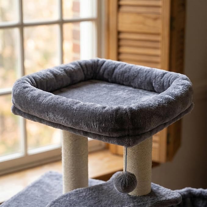 AIWIKIDE Cat Tree Has Scratching Toy with A Ball Activity Centre Cat Tower Furniture Jute-Covered Scratching Posts (Grey, 36.6'')