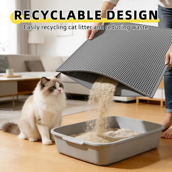 Cat Litter Mat, 30"x24", Waterproof, Easy to Clean (Grey-2Pack) | Double-Layer Honeycomb for Effective Litter Trapping, Premium Durable EVA, Non-Slip, Paw-Friendly Soft Surface