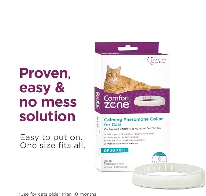 Comfort Zone Cat Calming Collar Value Pack: 4 30-Day Collars | Reduce cat stress, for adult cats, breakaway design, adjustable size, drug & fragrance free, expert recommended, 24/7 calming
