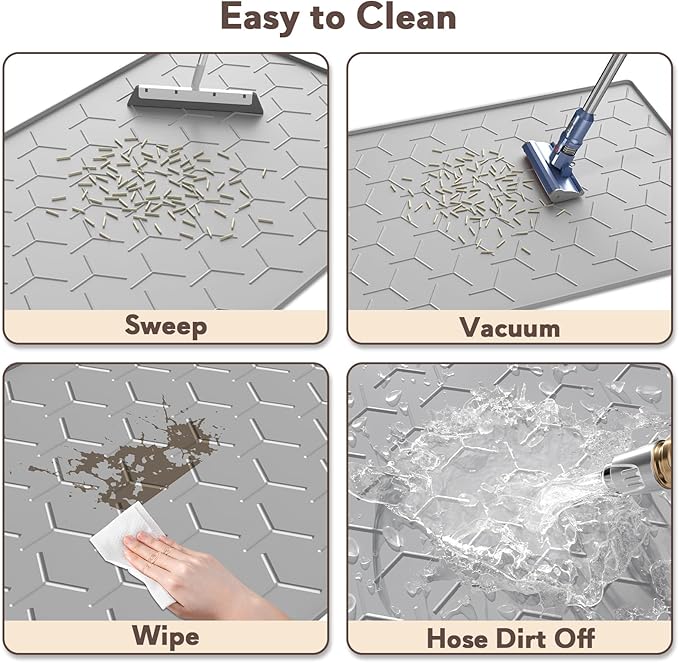 Silicone Cat Litter Mat Large 40" X 28", Easy to Clean, Gray | Large Size Waterproof Silicone Mat with Raised Edges, Catch Litter, Protect Floor from Urine, Multi-Use for Dog/Sink/Kitchen