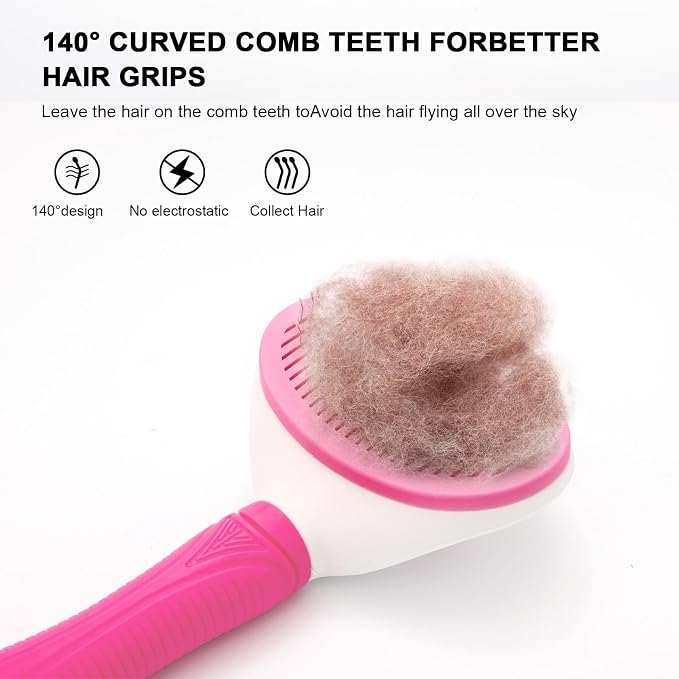 Aogeili Self-Clean Slicker Brush, Deshedding Comb for Dogs Cats Rabbits | One-Click Release Removes Loose Undercoat, Mats & Tangles, for Long & Short Hair Shedding Pets