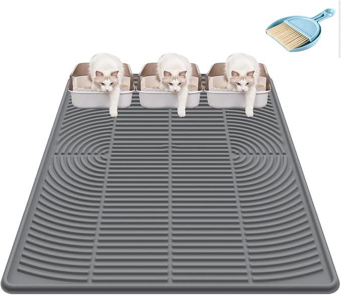 Extra Large Cat Litter Mat XL, 47" x 35", Silicone Waterproof | Traps litter, Easy to clean, Vacuum & wipe off, Waterproof backing, Non-slip design, Soft on paws