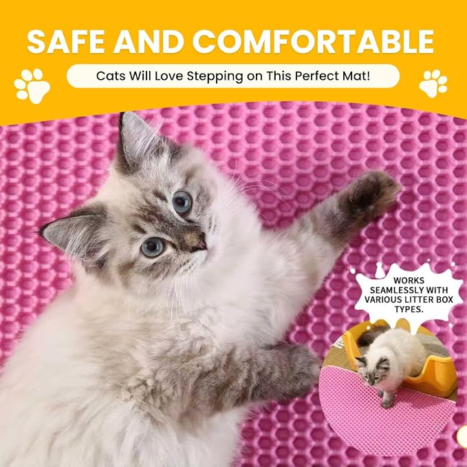 Andalus Brands Large Cat Litter Mat - Waterproof & Urine-Proof Litter Box Mat, Non-Slip Kitty Litter Mats for Floor, Easy to Clean Litter Trapping Design (30" x 24", Pink)