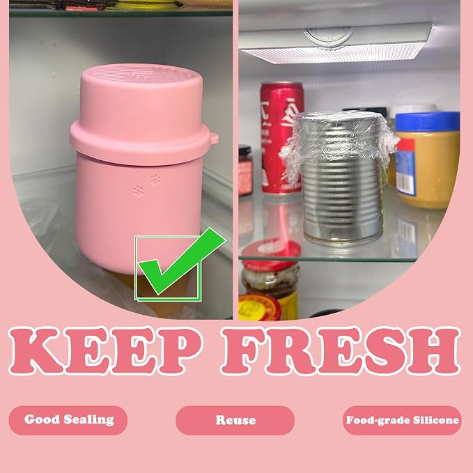 Original Canned Dog Food Storage Container | Silicone Can Cover Pet Food Sealer | BPA Free, Airtight, Dishwasher & Freezer Safe (2 Pcs Pink)