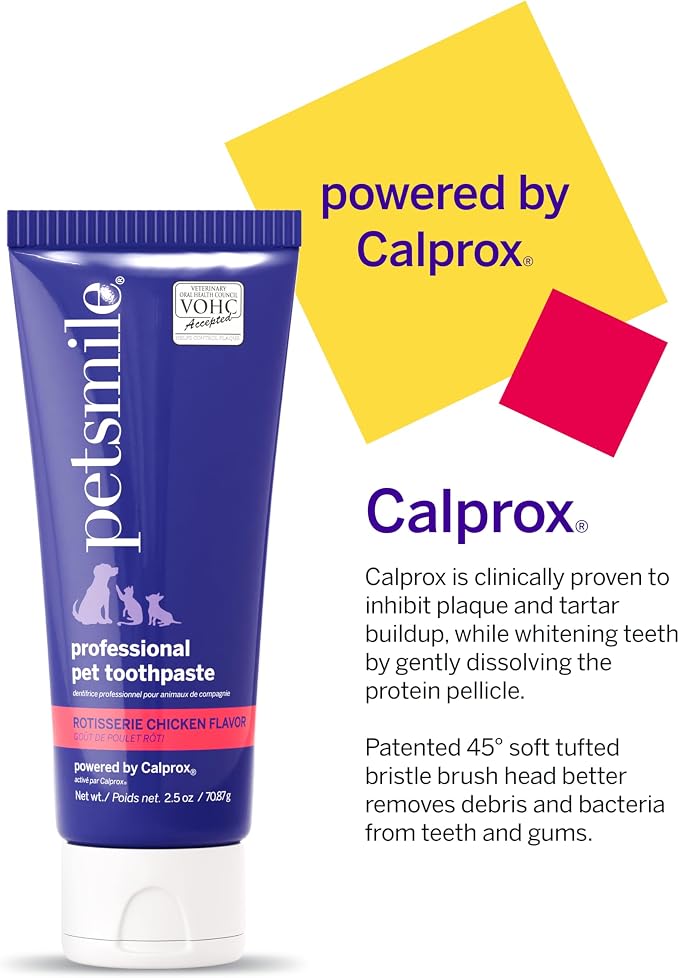 Petsmile Professional Pet Toothpaste for Cats & Dogs - VOHC Accepted Toothpaste - Clinically Proven to Control Plaque & Tartar Calprox Formula (Rotisserie Chicken, 2.5 Oz)