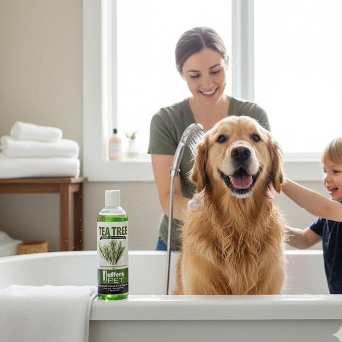 Jeffers Pet Tea Tree Medicated Deodorizing Dog Shampoo for Dry Skin, 17 oz