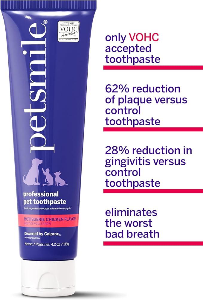 Petsmile Professional Pet Toothpaste for Cats & Dogs - VOHC Accepted Toothpaste - Clinically Proven to Control Plaque & Tartar Calprox Formula (Rotisserie Chicken, 4.2 Oz)