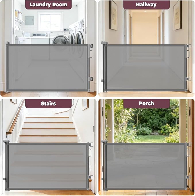 78" Retractable Extra Wide Baby Gates for Doorways, Long Mesh Dog Gate for Large Openings, Indoor Outdoor Pet Gate for Deck Porch Kitchens Hallways, 34" Height, Gray