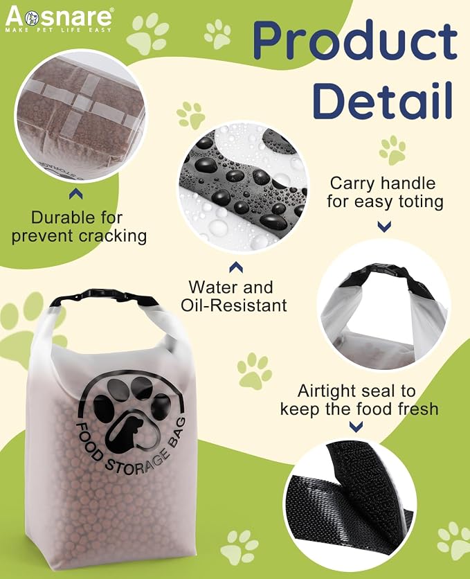 Pet Food Storage Bag for Travel - Transparent Leak-Proof Dog Food Container with Roll-Top Closure, Keeps Kibble Fresh for Camping Trip, Dog Boarding, Weekend Getaways (42 Cups+bowl)