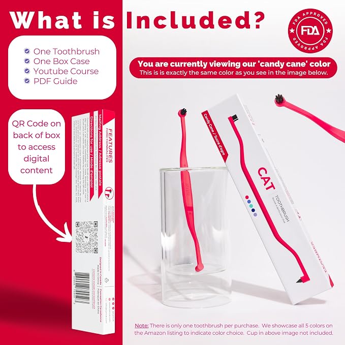 RYERCAT Dual Sided Cat Toothbrush - Kitten Toothbrush with Micro Head (Very Small) for Custom fit - Cat Dental Care Supplies - Pet Toothbrush for Cats (Candy Cane)