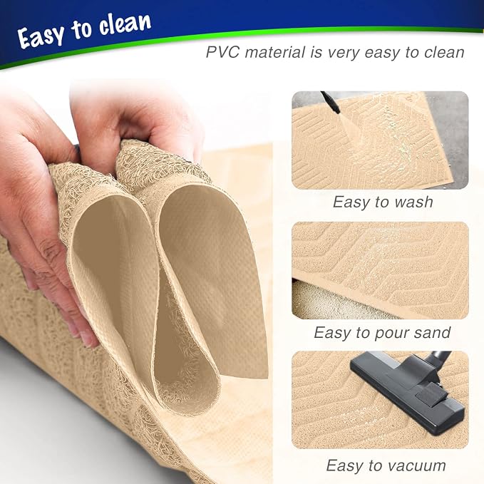 Cat Litter Box Mat(No. 02-2), Kitty Premium PVC Pad, Durable Trapping Rug, Phthalate Free, Urine-Resistant, Scatter Control, L 35 x 23, Beige